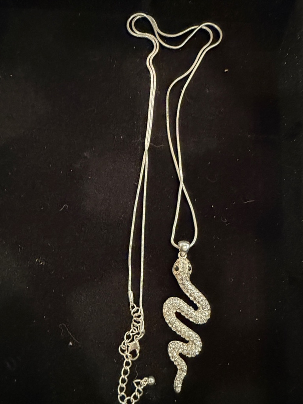 Crystal Snake Pendant Necklace - Silver